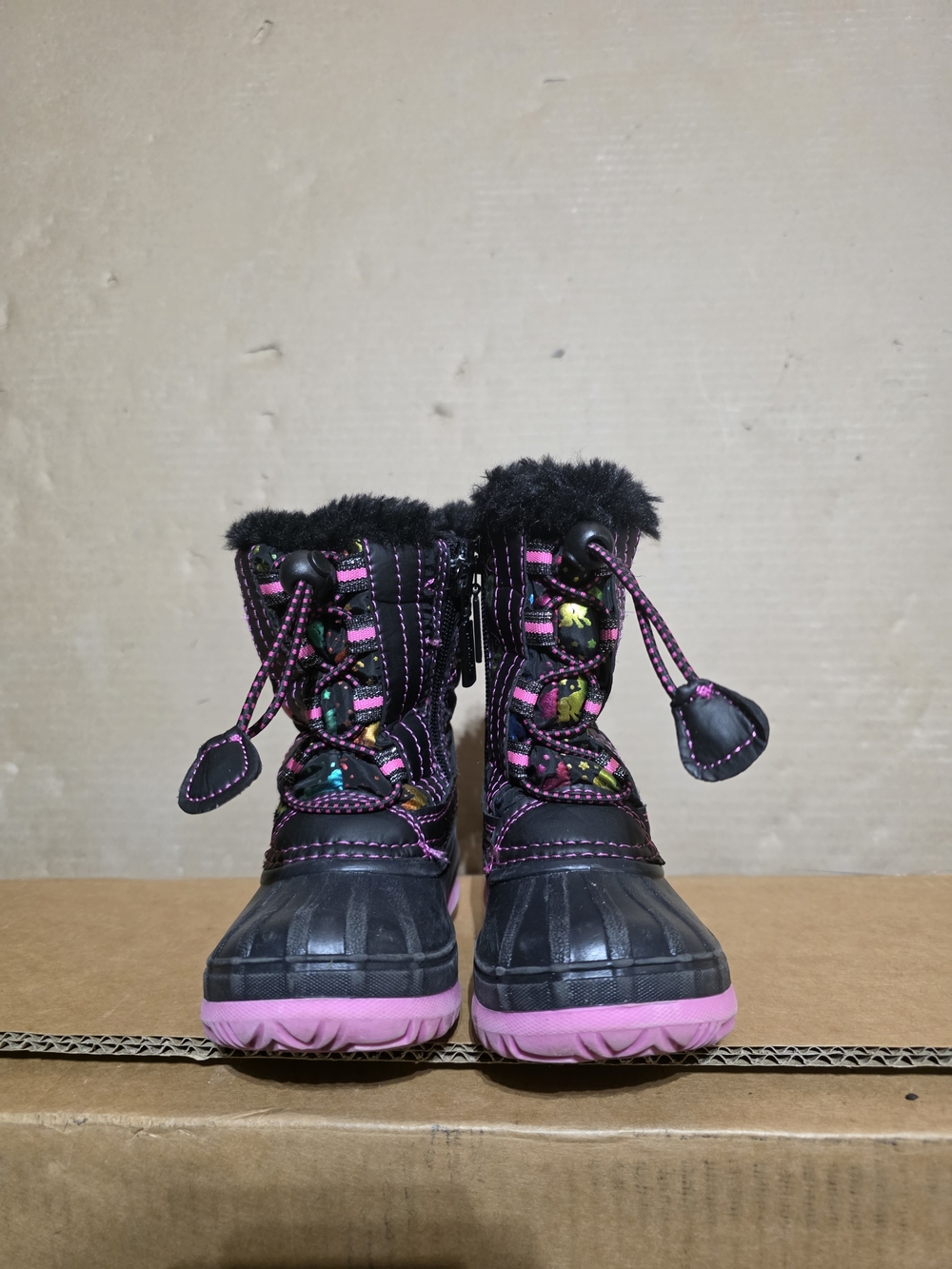 Kids Black and Pink Winter Snow Boots